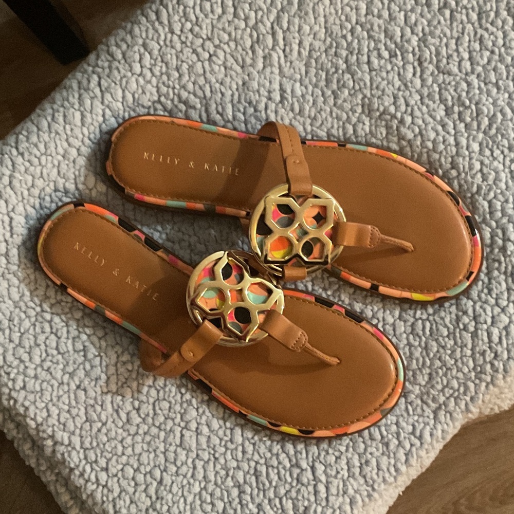 Kelly & Katie Tan Sandals with Gold Detail